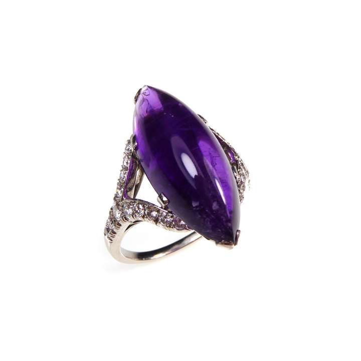 Marquise cabochon amethyst and diamond ring